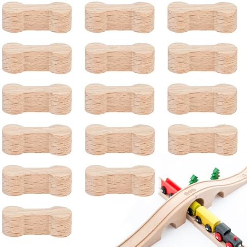 15 Stück Holzschienen Adapter Verbinder, Holzeisenbahn Zubehör Wiederverwendbare, Universal Holzeisenbahn Erweiterung, Holzeisenbahn Verbindungsstücke für Spielzeugeisenbahnen