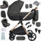 MoLi Kinderwagen 4 in 1, Kinderwagen mit Umkehrbarem Doppelschiebemodus, Buggy mit Großer Bequemer Babywanne, Kombikinderwagen 4 in 1 Rahmen Aluminiumlegierung Faltbar Hohe Landschaft (H2 Deep Grey)