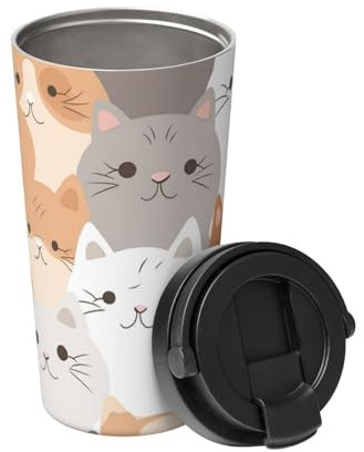 BWLHJKE Insulated Coffee Mug with Flip Lid and Handle Orange Cats Coffee Tumbler Stainless Steel Vacuum Coffee Cup Leakproof Travel Tumbler 16oz Reusable Thermal Cup for Outdoor