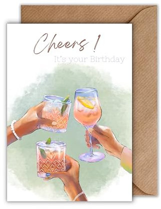 WBdesignz Geburtstagskarte mit Umschlag - Cheers! Geburtstag antoßen Freunde Familie Grußkarte Wertschätzung feiern Cocktailglas Cocktail (DIN A6)