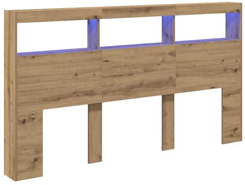 vidaXL LED-Kopfteil mit Ablagen Artisan-Eiche 180x17x102 cm, Kopfteil-Regal, Bettkopfteil mit Ablagen, Bett-Rückwand, LED Bettkopfteil
