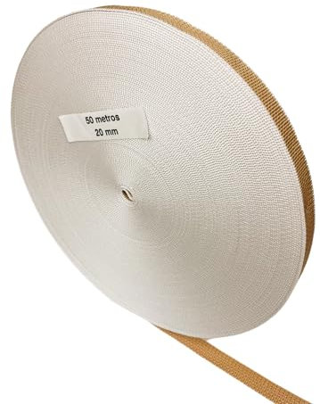 Nastro per tapparelle 20 mm di larghezza 50 m - Colore Beige | Corda di ricambio per bobine di tapparelle, resistente ai raggi UV, colore beige, nastro raccoglitore, 20 mm x 50 metri