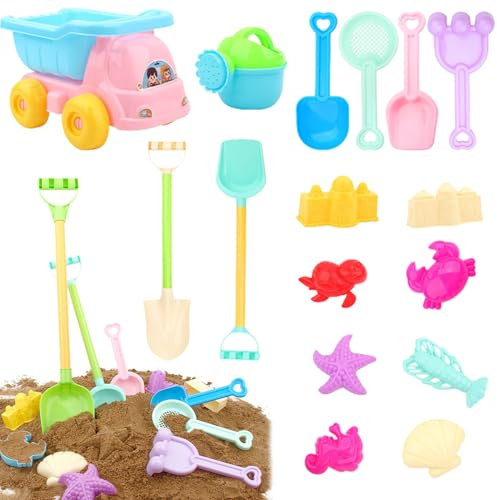 16 Stück Sanspielzeugset Sandkasten Spielzeug,Kinder Sandkasten Spielzeug mit Eimer,Sandförmchen,Schaufel Strand Outdoor Spielstabil Sandspielzeug für Jungen Mädchen Draußen Strandspielzeug (Rosa)
