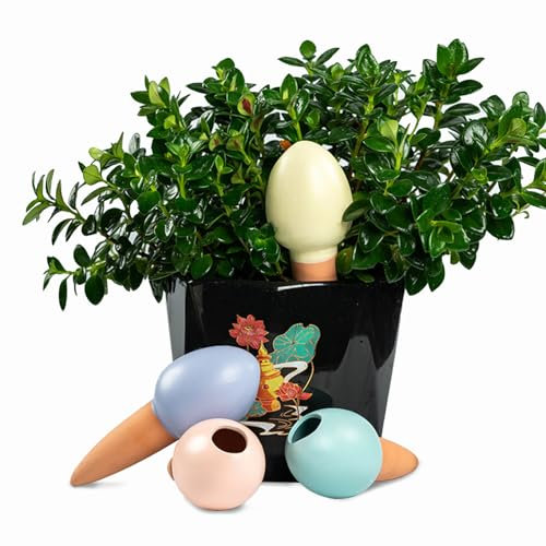 MKNZOME Oyas a Planter Terre Cuite, 4 Pièces Arrosage Goutte à Goutte Ollas Terre Cuite Arrosage Automatique Plantes Irrigation Goutte a Goutte Bouteille pour Jardin Maison Intérieur Extérieur