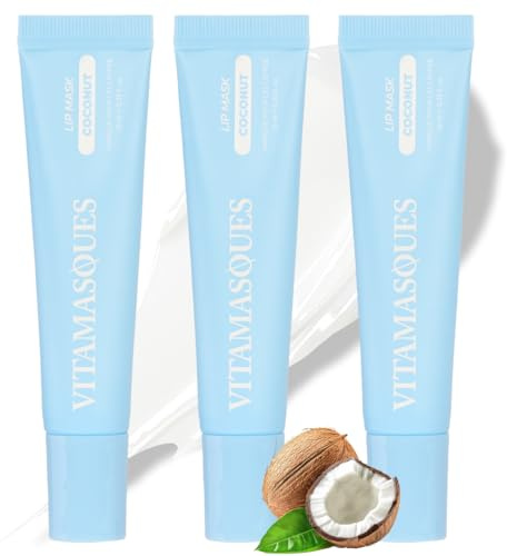 Vitamasques Nachtlippenmaske, feuchtigkeitsspendender Lippenbalsam mit Kokosnuss-Geschmack, Vitaminen und natürlichem Öl, nährt und verleiht den Lippen Volumen, koreanische Produkte zur Pflege von L