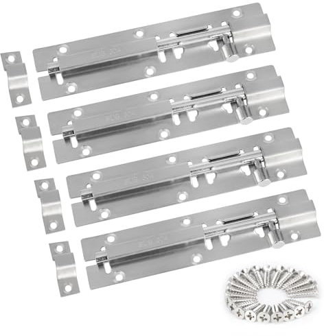 Door Lock, 304 Stainless Steel Bolt Locks, Silver Doorlock Latch Slide Bolts Lock with Screws, Doors Bolt use for Bathroom Gate Shed Garden Toilet (6inch x 4)