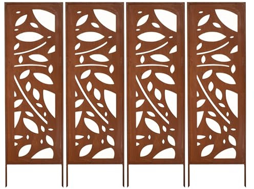 Kapaga - Sichtschutz Metall 4x - 160x50 cm - Edelrost - Rostoptik, Patina | für Garten und Terrasse - Corten, Sichtschutzelement - Sichtschutzwand - Gartendekoration Zaun - Rost (Strauch) (Muster 2)