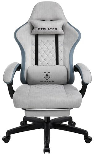 Fabric Gaming Chair with Footrest, Ergonomic Computer Chair for Adults with Pocket Spring Cushion High Back Lumbar Support Heavy Duty Wide PC Chairs for Home Office (Grey)