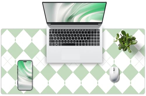 METEOROCK Green Desk Mat, 90 x 40 CM Checkered Lether Desk Mat, Waterproof PU Desks Protector Mat, Easy Clean Table Protector Large Mouse Mats for Gaming, Office, Home (Green)