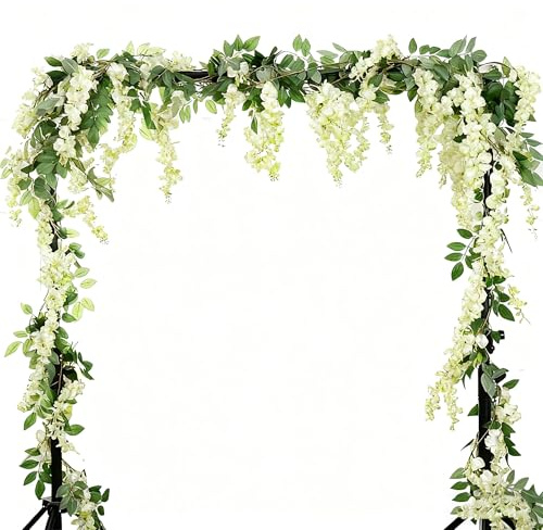 HanYun 2pcs 7FT Künstliche Glyzinien Girlanden, Künstliche Blumen Blumengirlande Kunstpflanzen Hängende Girlande Seidenblumen für Zuhause Party Hochzeit Boho Dekoration (Weiß)