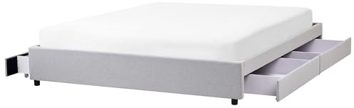 Beliani EU Super King Size Bed Frame 6ft Polyester Fabric Upholstery Storage Vintage Light Grey Prades
