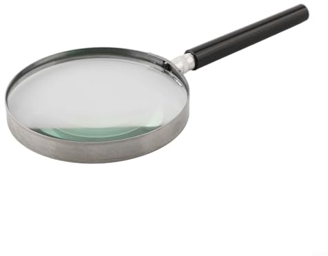 Sisinkal Tragbare Lupe, 5-fache Vergrößerung, 75–100 mm Durchmesser, Metallgriff, optisches Glas für enge Inspektion, Lesen, Briefmarken, Zuhause, Büro, Reisen (100 mm)
