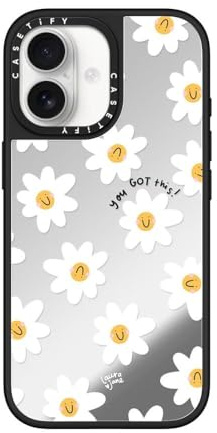 CASETiFY Spiegel für iPhone 17 Hülle [Reflektiert/MagSafe-kompatibel/Schutz vor Stürzen aus 1,5 m Höhe] - Daisies by Laura Jane Illustrations - Silver on Black