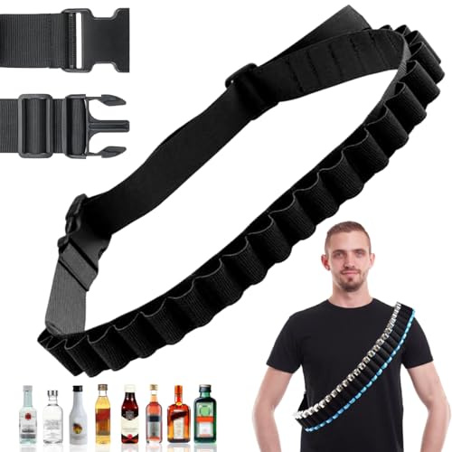 GTJEOI Klopfer Gürtel, 130 cm 27 Loch Schwarz Schnaps Klopfer Gürtel Halter, Nylon Verstellbar Schnaps Shell gürtel, Klopfergürtel Zapfanlage für Partygeschenk