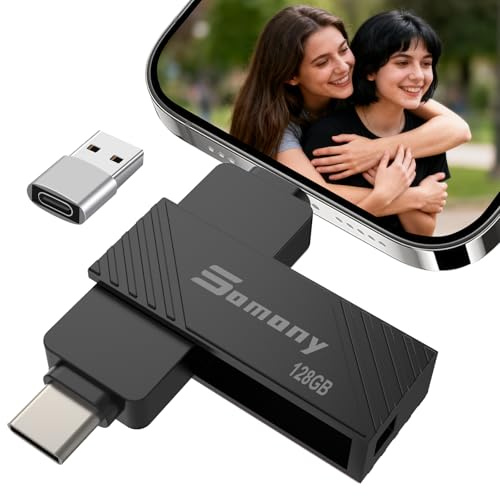 USB C Stick 128 GB, Speicherstick für Handy, 3-in-1 Memory Stick, External Storage for Photos and Videos, USB Stick für iPhone/iPad/Lightning/Android Mobile Phone/Mac/PC - Schwarz