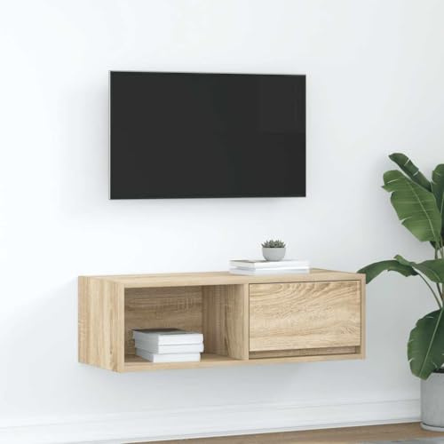 Holamys TV-Schrank Sonoma-Eiche 80x31x25,5 cm, Holzwerkstoff, Wandmontage, Stauraum für Wohnzimmer, Schlafzimmer, Medien, Entertainment Center