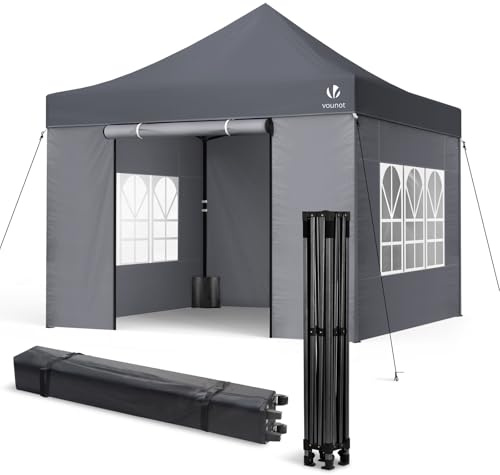 VOUNOT® Pavillon 3x3m Wasserdicht Stabil Winterfest, Pop Up Faltpavillon mit 4 Seitenteilen und 4 Sandsäcke, UV-Schutz 50+ Gartenpavillon Partyzelt Faltbar für Garten, Camping, Party, Grau