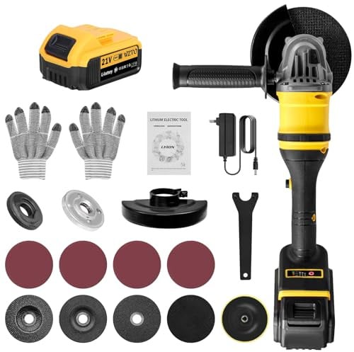 papasbox 21V Cordless Angle Grinder, 125mm Brushless Metal Grinder, 30000RPM Electric Angle Grinder Tool with 5.0Ah Battery, 1500W, 4-1/2 Inch for Grinding, Cutting, Brushing, Polishing and Sanding