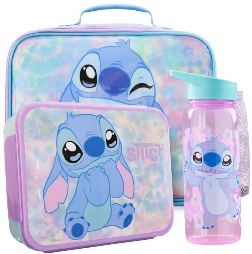 Get Trend Disney Stitch Sac Isotherme Repas Enfant Set, 3 Pcs Bento Lunch Box, Lunch Bag Isotherme et Gourde Air Up (Turquoise/Rose Stitch)