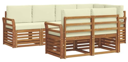 vidaXL Sofagarnituren 7 pcs Natur und Creme Massivholz Akazie, Garten-Sofa, modernes Outdoor-Sofa, langlebige Lounge, Bequeme Terassensitze für Dein Wohnzimmer