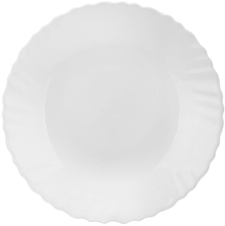 Annastore Opalglas Teller 6er Set Weiß mit Dekor Suppenteller für 6 Personen - wählbar, stoßfestes und bruchfestes Glas Geschirr (6 x Suppenteller Ø 21,5 cm)