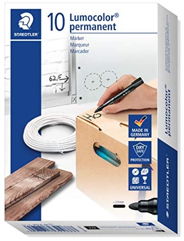 STAEDTLER Lumocolor Bullet Tip Permanent Marker, Black, Pack of 10