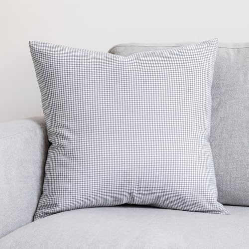 Hans-Textil-Shop Karierter Kissenbezug 40×40 Grau Weiß – Baumwolle Karo 2×2 mm, Kissenhülle mit Reißverschluss, Sofa Dekokissen, Hülle Made in EU, Landhausstil