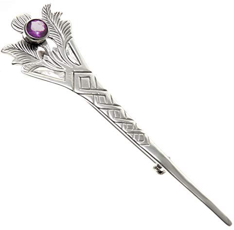 Epingle de Kilt Chardon en Argent Massif avec Centre en Améthyste