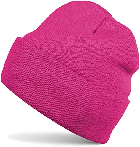 styleBREAKER Unisex Beanie Strickmütze Einfarbig, Feinstrick Mütze doppelt gestrickt, warme Winter Strickbeanie 04024029, Farbe:Pink