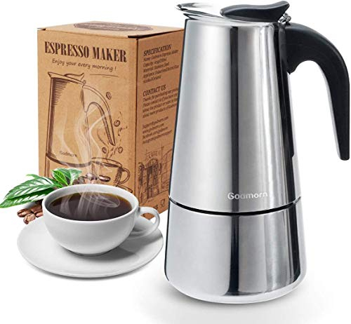 Godmorn Cafettiera Moka, Caffettiera Espresso in Acciaio Inox per Induzione 4Tazze(50ml/tazza), Adatto A Tutte Le Induzione: Fornello a Induzione, Piano Cottura in Vetroceramica, Piano Cottura A Gas