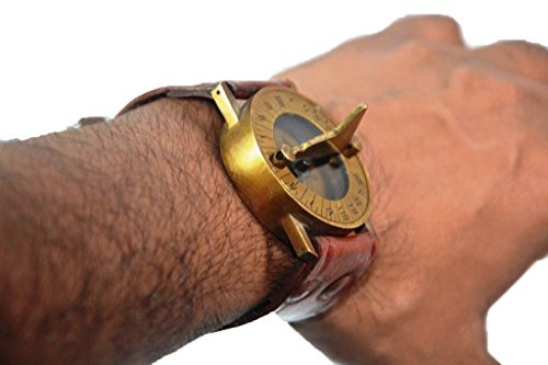 Nautical.Gift.Decor Antike Steampunk Handgelenk Messing Kompass & Sonnenuhr mit Lederarmband Sonnenuhr