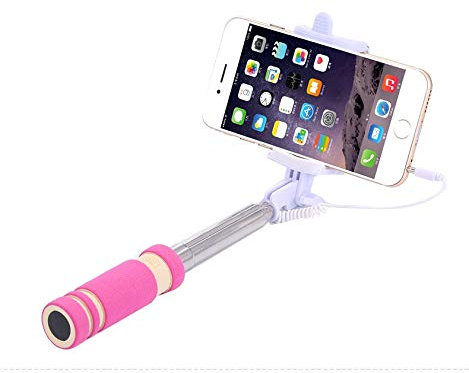 Mini Perche Selfie pour XIAOMI Mi 9T Pro Smartphone avec Cable Jack Selfie Stick Android iOS Reglable Bouton Photo (Rose)