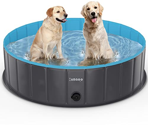 lunaoo Piscine pour Chien Pliable, PVC Chien Piscine Baignoire Bassin, Piscines pour Animaux, Extérieur Bassin pour Grands Petits Chiens 60cm / 100cm / 140cm