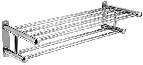 Porta Asciugamani Bagno, Porta Asciugamani Doppio Portasciugamani Bagno Porta Salviette da Parete, Mensola Portasciugamani Bagno Porta Asciugamani in Acciaio Inox U201, 60 cm, Argento