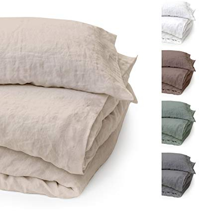 BLUE MOON Bettwäsche 155x200 Leinenbettwäsche [ÖKO-TEX] - 2teilig - 1 Bettbezug 155 x 220 + 1 Kissenbezug 80x80 cm - Luxuriöse Leinen Bettwäsche aus 100% Leinen - Made in EU - Stone Washed - Sand