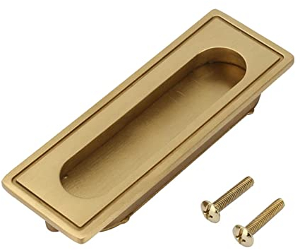 ViaGasaFamido Recessed Handle, Brass Cabinet Hardware Flush Pull, Recessed Invisible Flat Finger Pull with 2 Screw for Sliding Door Drawer and Cabinet