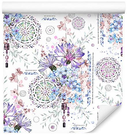 Muralo Tapete 10m Rolle Vlies Tapete Blumen Blätter Stängel Aquarell Korallen Japan Vliestapete 1000 x 53cm Wand Tapete Wohnzimmer Schlafzimmer Moderne Wanddeko Wand Dekoration