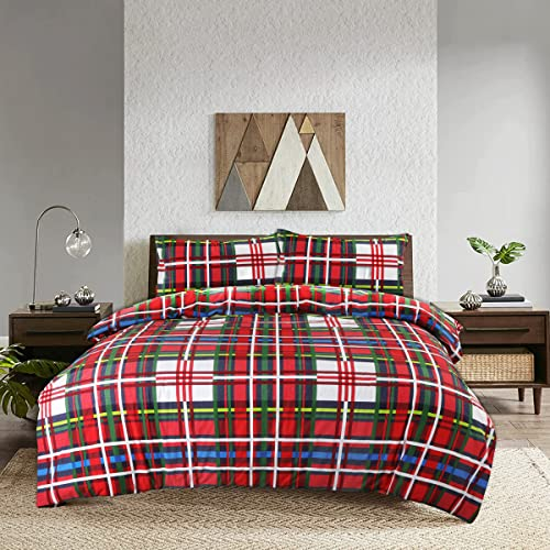 NIYS Luxury Bedding Bettwäsche-Set für Einzelbetten – weiches, atmungsaktives Polycotton-Bettbezug mit passendem Kissenbezug – Bettwäsche-Set, Weiß/Rot/Schwarz kariert