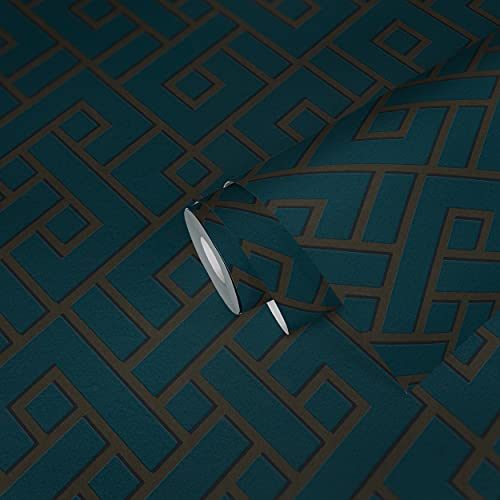 Michalsky Living geometrische Tapete Change is good Magic Meander Vliestapete grün schwarz bronzefarben matt glänzend fein strukturiert 379843