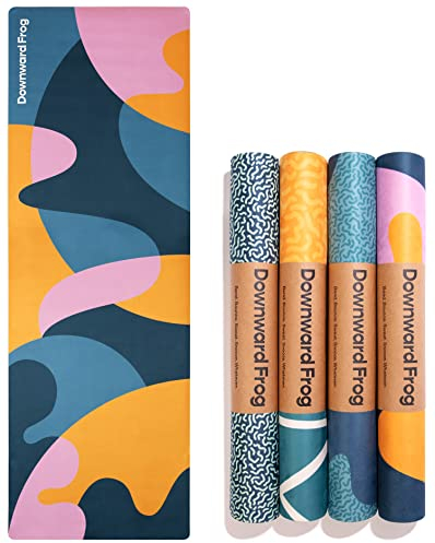 Downward Frog Travel Yoga Mat Lightweight Foldable – Printed Pilates Mat for Women, Colourful Patterned Hot Yoga Mat – Eco Natural Rubber Mat for Bikram, Fitness & Meditation – Splobby 2mm