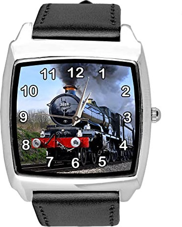 TAPORT® Quarzuhr aus schwarzem Leder für Zugfans, Schwarz , Armband