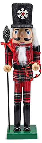 Ornativity Christmas Buffalo Plaid Nutcracker – Red and Black Wooden Nutcracker Soldier with an Acorn Staff and Holly Berries Wreath Xmas Themed Holiday Nut Cracker Doll Figure Decorations 15