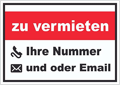 ZU VERMIETEN Aufkleber – individuell mit Wunschtext – wetterfest & UV-beständig – konturgeschnitten – A8 (52x74 mm) – langlebige Klebefolie für Innen & Außen