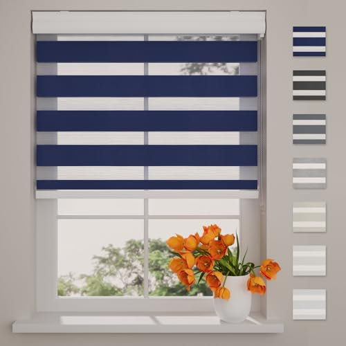 DTCH® Doppelrollo mit Kassette, blau, 80 x 175 cm | Für Fenster, blickdicht oder transparent, Aluminium-Kassette, Klemmfix separat erhältlich, Breiten bis 220 cm