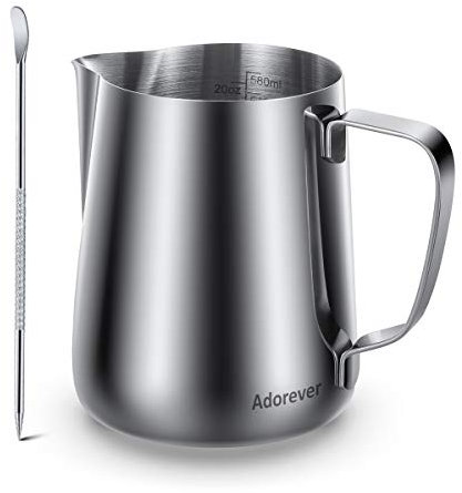 Milk Frothing Pitcher, Thicker Version 600ml 20oz Steaming Pitchers Stainless Steel Milk Coffee Cappuccino Latte Art Barista Steam Pitchers Milk Jug Cup with Decorating Pen