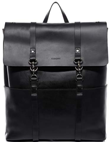 FEYNSINN große Laptop-Rucksack echt Leder - 15 Zoll Laptop Lederrucksack VAL - Rucksack mit Laptop-Fach - Ledertasche Herren und Damen schwarz handgefertigt