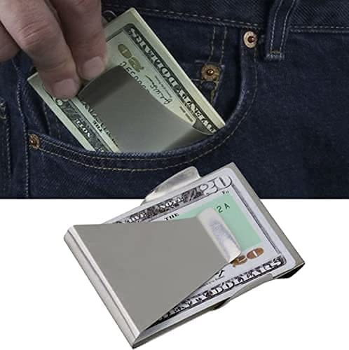 LEEMASING Clip sottile a doppia faccia fermasoldi porta carte di credito portafoglio in acciaio inox per marito, papà, moglie, Argento, Medium