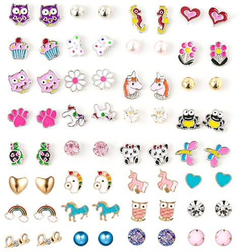 JUZICHEN 32 Paires Boucle d Oreille Enfants Fille, Hypoallergénique Acier Inoxydable Enfants Mignon Boucles D'Oreilles, Animal Fruit Perle Fleur, Für Mädchen Damen