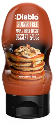 Sirop d’érable Diablo sans sucres ajoutés – Sirop dessert keto, sans gluten, faible en glucides, pour pancakes, gaufres, glaces, café, milk-shakes et pâtisseries – 390 ml