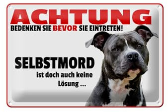 FEMER Blechschild Hinweis 30x20cm Achtung bedenken eintreten Hund